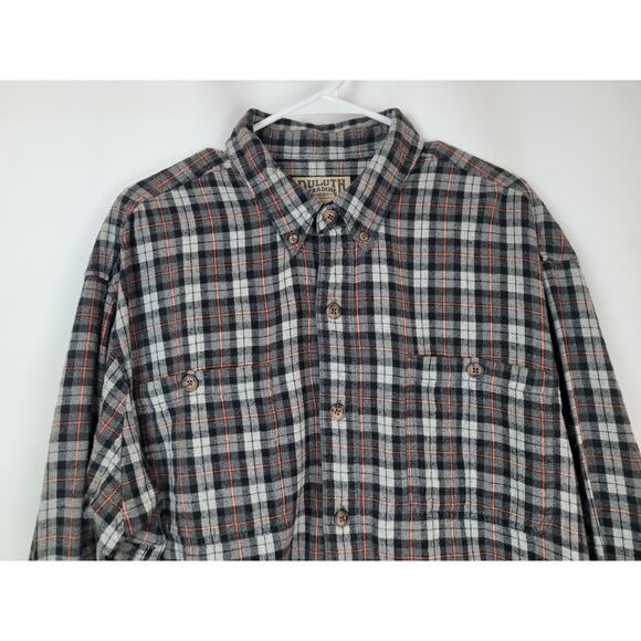 Duluth Trading Company Men's Plaid Flannel Shirt Black Gray Orange Size XL - Picture 2 of 8